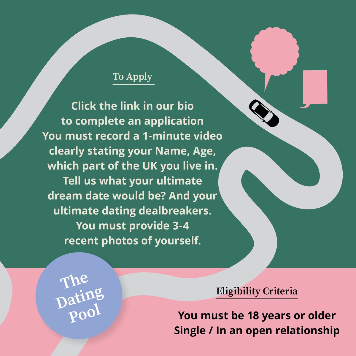 😘CALLING ALL LOVERS!❤️
We are NOW casting for a brand-new Channel 4 dating show!
Are you fun &amp; are you willing to do anything to find ‘The One’?
'THE DATING POOL'
Where true love is the destination 🥰
#therideofyourlife
email : Thedatingpool@renaissance.london / 
visit our bio.