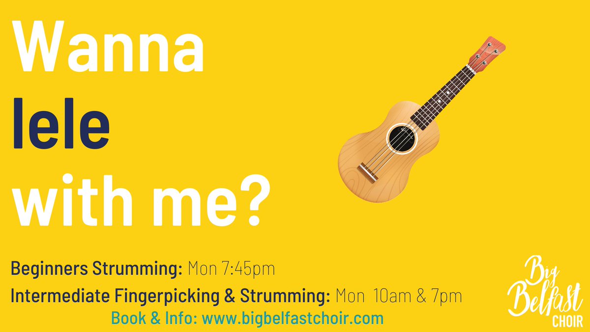 Due to demand: ukulele evening beginner's class added. 
 Join us:
Beginners Strumming (Mon 745pm- 30mins): pay.gocardless.com/AL0003FKMD2MKH
Intermediate fingerpicking &amp; strumming (Mon 10am &amp; 7pm -45mins): 
pay.gocardless.com/AL00042X4K0QHK #playrocklive #singrocklive #belfasthour