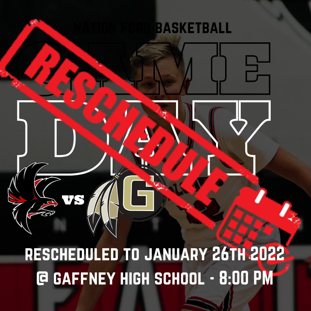 NationFordBBAll's tweet photo. 🚨Rescheduled Game🚨
📅 January 26th 2022
🆚 @GaffneyHoops
⌚️V Boys 8:00 PM
📍 Gaffney High School
#NAFOHOOPS https://t.co/3KHkUaEBzO