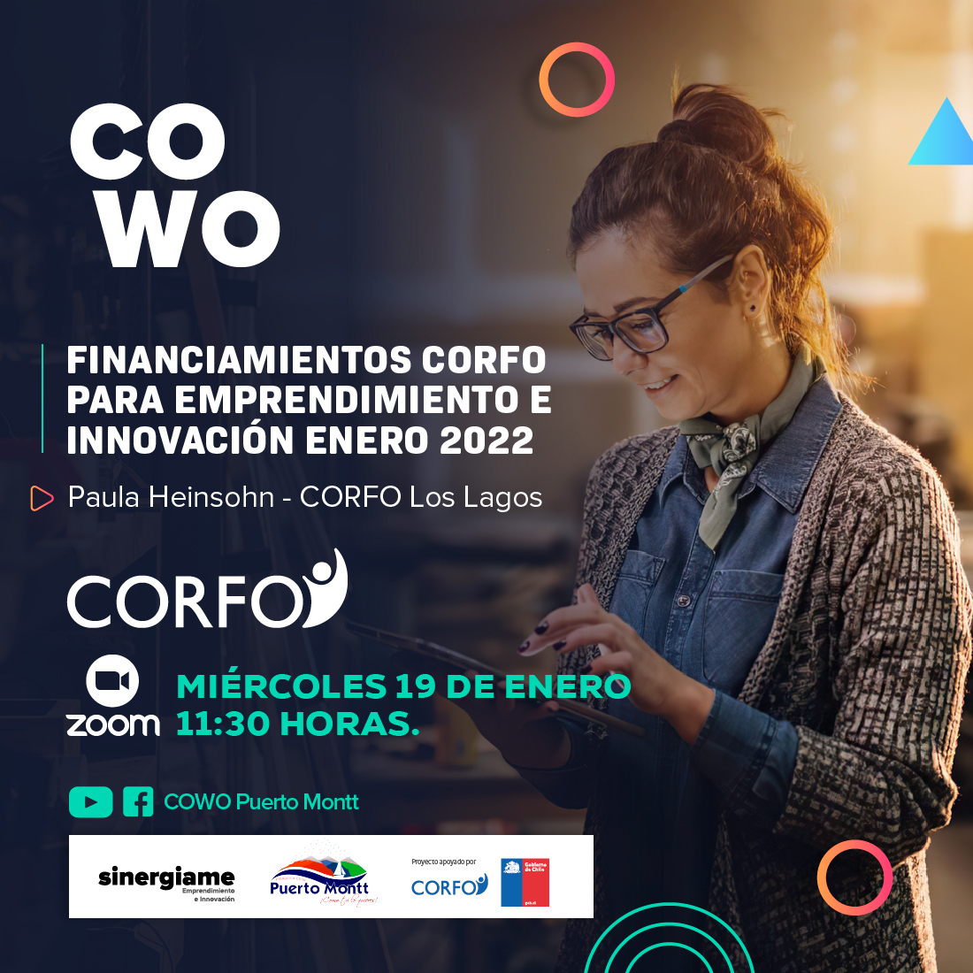 CorfoLosLagos's tweet image. Recuerda mañana miércoles 11:30 hrs charla de Paula Heinsohn ejecutiva @Corfo quien entregará detalles de los instrumentos de enero 2022 que apoyan mediante el  financiamiento público para emprendimientos de MiPyMes regionales inscribete en cowo.cl @Cowo_pm