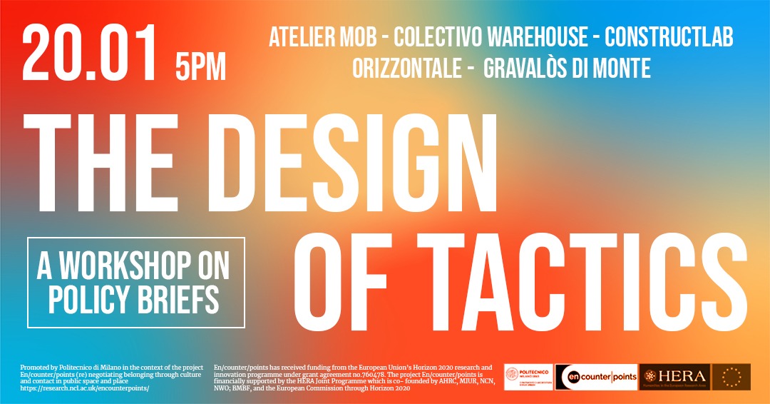 Arch_CFC's tweet photo. EN/COUNTER/POINTS
The Design of Tactics: A Workshop on Policy Briefs
January 20th, h 17:00-19:00 (CET)

Online Public Seminar:
https://t.co/KgQfRMlLpe

#encounterpoints #tacticalurbanism #Hera_research #DASTU https://t.co/tst3DHeJ7e
