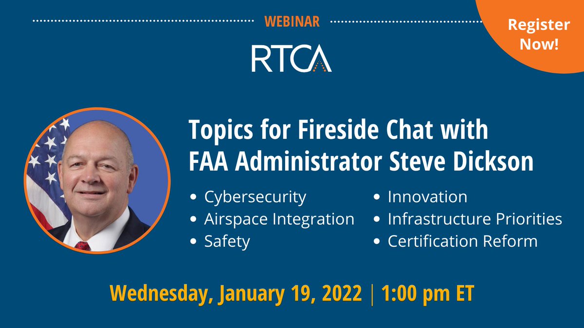 We are looking forward to hearing from the FAA Administrator @FAA_Steve on several topics this Wednesday - Register Free  bit.ly/3JL6UUU  #cybersecurity #innovation #airspace #infrastructure