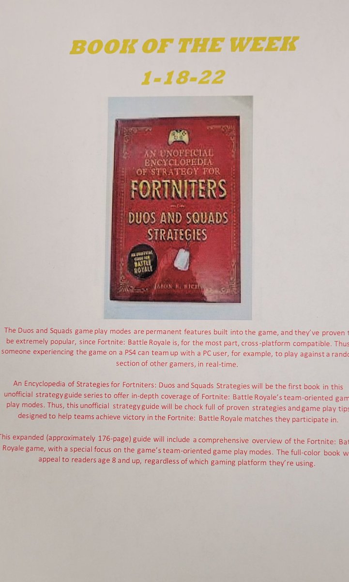 Bernie28312553's tweet photo. STEM Students,Our two books of the week are "Diary of a Wimpy Kid, Double Down" by Jeff Kinney &amp; "Fortniters Duos &amp; Squads Strategies" by Jason R. Rich. For more great titles check out Destiny!
@RichTownshipHS 
@DrJohnnieThomas 
@stephenb1911 
@JanicewellsR https://t.co/SyMJUkZBBY