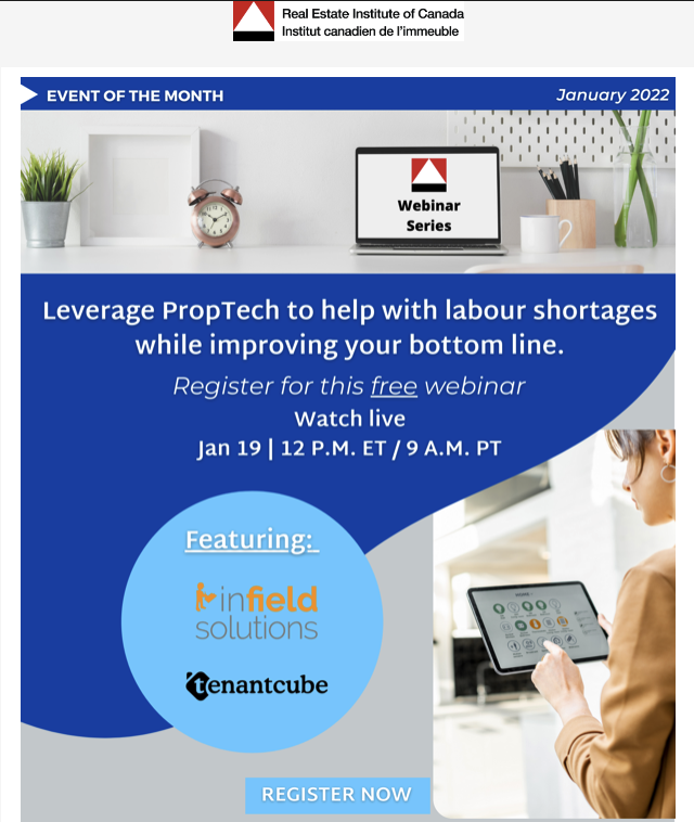 inFieldFSM's tweet photo. Do not miss the opportunity to learn how to leverage PropTech to help with labour shortages while improving your bottom line.

Webinar Date: Tomorrow, January 19th, at 12PM ET / 9AM PT
Register Here: https://t.co/bR9h7ffdDU https://t.co/Aq4QIcosEo
