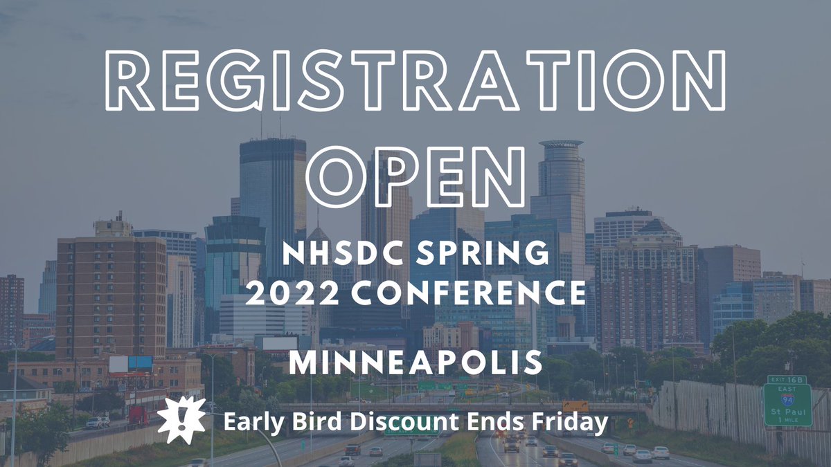 NHSDC's tweet photo. Don't let this early bird fly away! Register today for the NHSDC Spring 2022 Conference in Minneapolis and save with our early bird discount ending this Friday. We are busy planning a conference you won't forget! Register here: https://t.co/WiG2eFYOPl Retweet if you love NHSDC ❤️ https://t.co/drCIwiMxdE