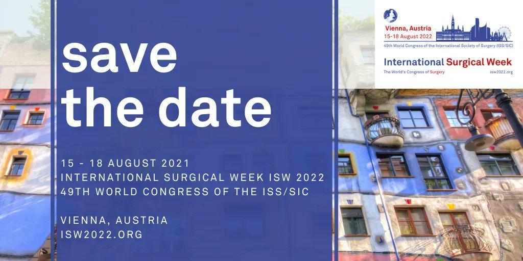 ｓａｖｅ░ｔｈｅ░ｄａｔe

📆 15-18 August 2022

International 🌍 Surgical Week ISW 2022
👉 bit.ly/2YZA3Wy
#ISSSIC #some4surgery #ilooklikeasurgeon #surgeons #surgery #globalsurgery <a href="/BJSurgery/">BJS</a>