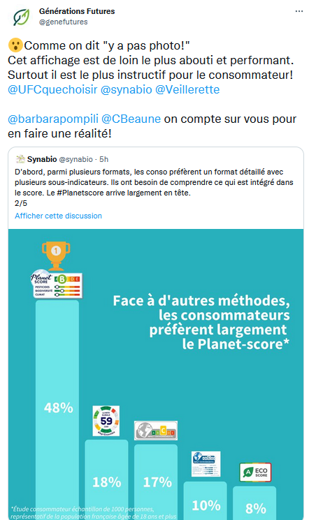 Le #Planetscore, un affichage conçu par et pour le lobby #bio, présentant notamment un critère «pesticides» pour activer (encore) la Fabrique de la peur. Mon décryptage 👉 agriculture-environnement.fr/2022/01/18/pla…