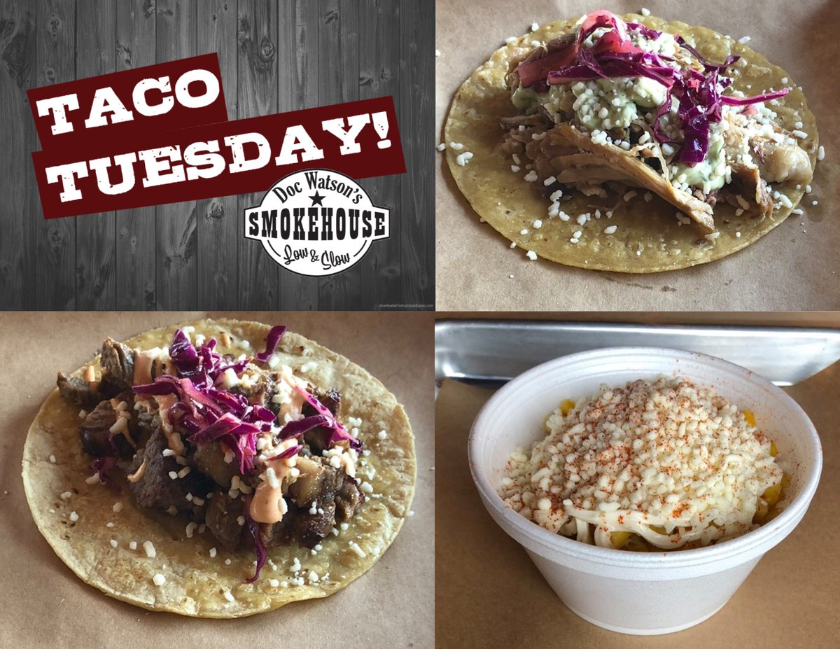doc_watsons's tweet photo. Tuesday's Special
Brisket Tacos with Chipotle Crema
Pulled Pork Tacos with Avocado Crema
Texas Nachos - 2 1/2 Pounds
Elotes - Street Corn Nachos
Only at Doc Watson's Smokehouse in Romeoville.
Dine in - Carry Out - Curbside 
#tacotuesday #nachos #taco #elotes #tacos #romeoville https://t.co/PqvZjTxmFQ