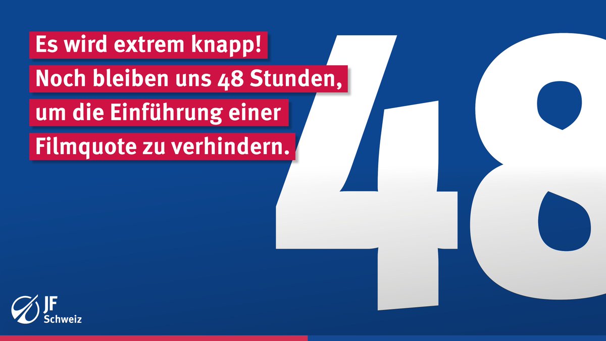 Noch 48 Stunden! Dann reichen wir das Referendum gegen die #LexNetflix ein. Höchste Zeit, der reichen Filmlobby den Riegel zu schieben!