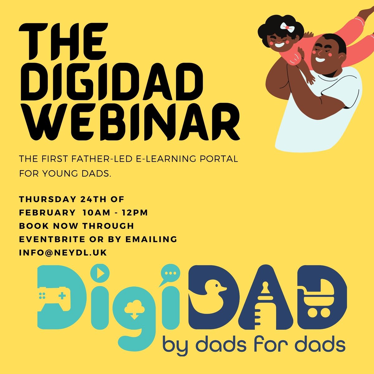 NEYDandL's tweet photo. #DigiDAD has been made by Young Dads for Young Dads; hosting videos, podcasts and parenting courses that are up to date, father-led and of a highly professional standard. NEYDL and our expert advisory board can't wait to tell you more about it during this webinar, so book now! https://t.co/vHAUUTirk9