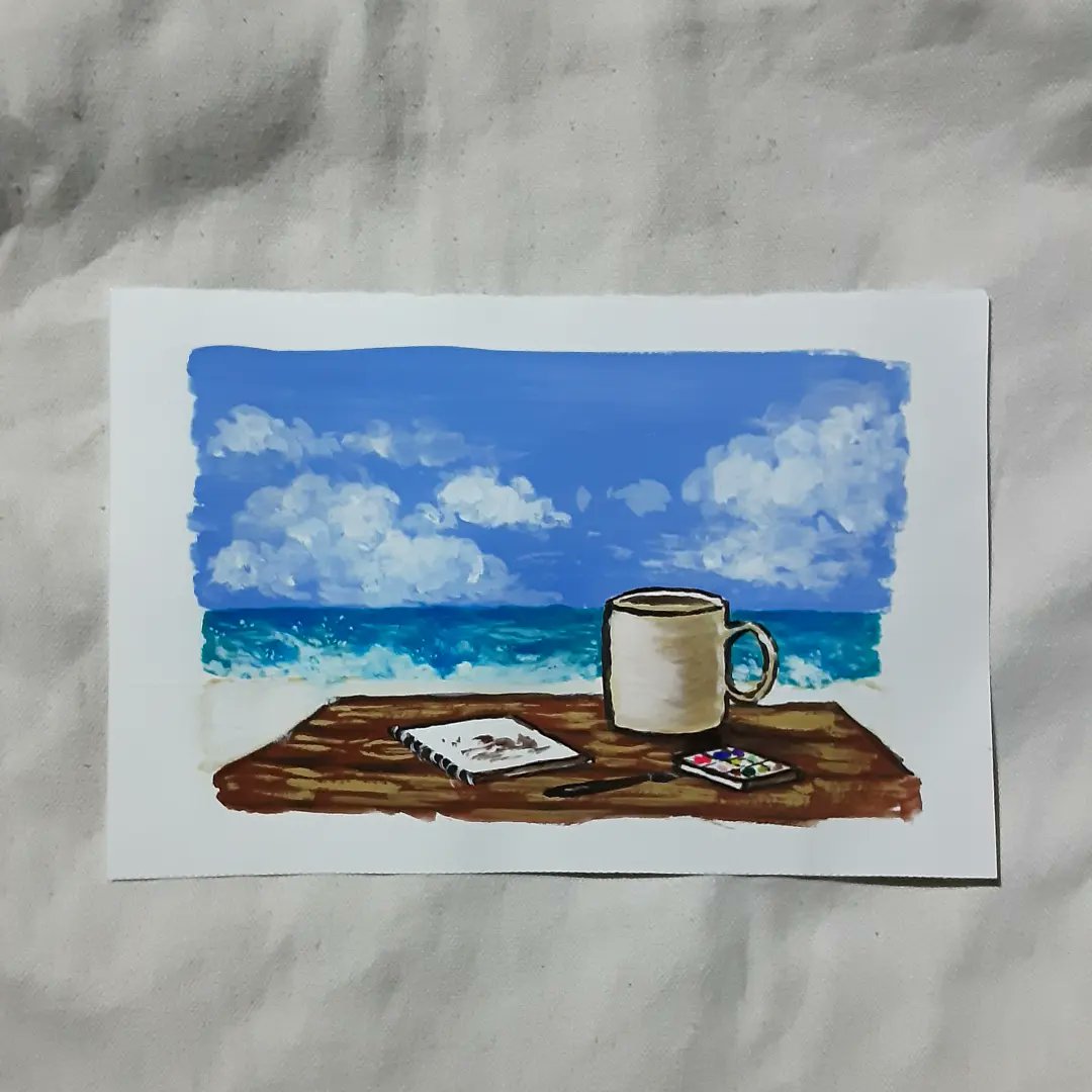 cloudjolie's tweet photo. Boracay seashore in gouache. 
#boracayisland #gouachestudy #aesthetic #lofi #paintingplaces #Philippines #caticlan #himimiya https://t.co/Kn5cy1EGAL