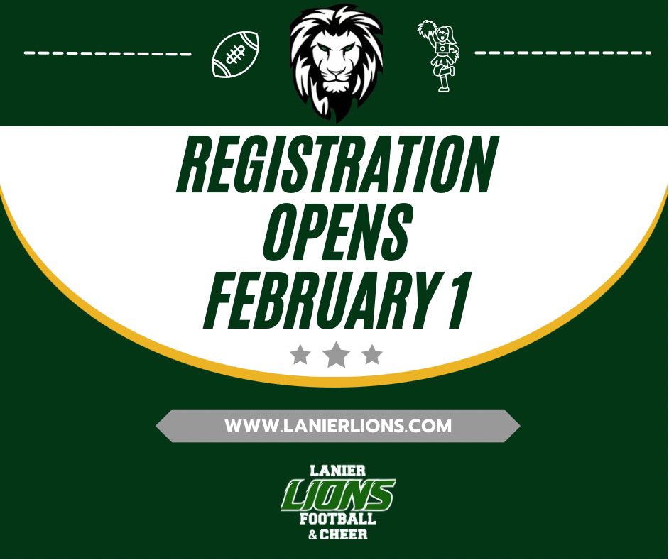 Let the countdown begin! 10 days until registration opens. 🦁🏈📣💚🖤 #lanierlions #lionsfootball #lionscheer #LionsRoar #feartheroar #defendtheden #cummingga #forsythcounty #youthfootball #youthcheer