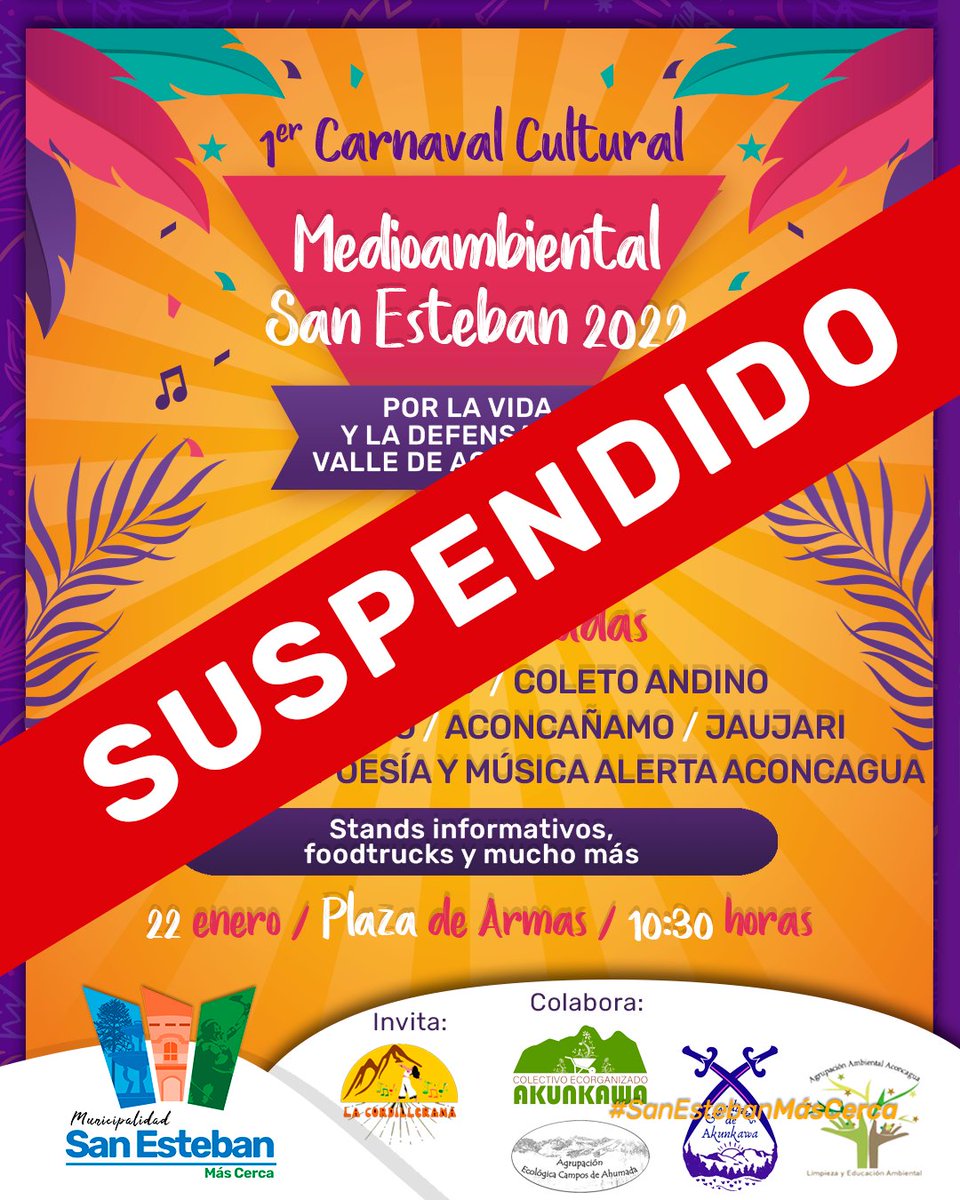 Muni_SanEsteban's tweet photo. #Atención Información importante respecto a la suspensión de actividades masivas para prevenir contagios, ante aumento de casos de #coronavirus.

#SanEstebanMásCerca https://t.co/a2TLVm2ME2