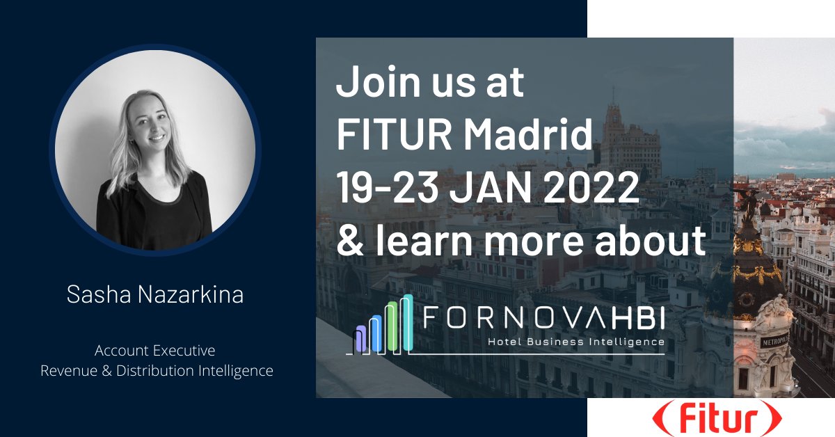 fornova's tweet image. Are you attending @fitur_madrid #Fitur2022 this week? Look out for our colleague Sasha Nazarkina who will be there and is happy to answer any questions you might have about our #businessintelligencesolutions.

#revenuemanagement #hoteldistribution #hotelmanagement