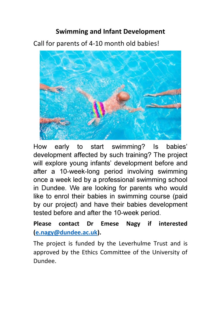 Swimming &amp; Early development  <a href="/LeverhulmeTrust/">The Leverhulme Trust</a> funded project at <a href="/UoDPsychology/">UoD Psychology</a>