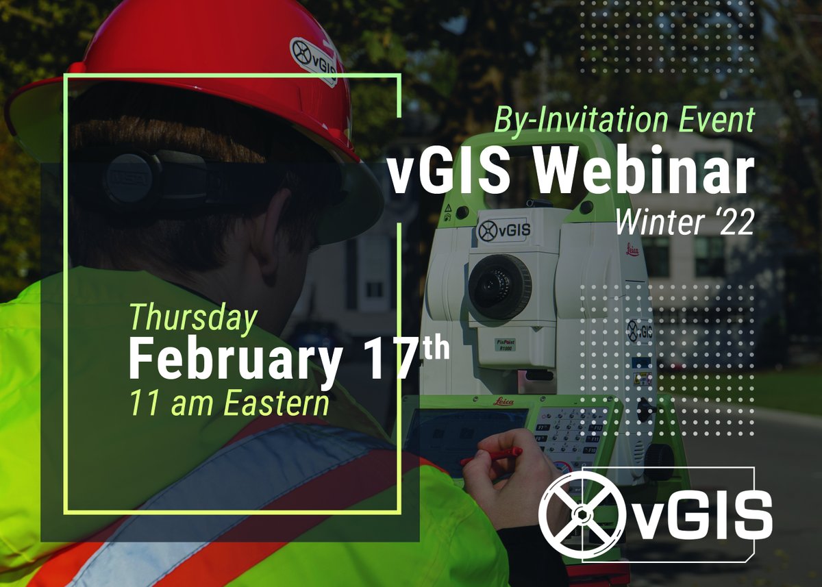 vGIS_Map's tweet photo. vGIS User Webinar: Winter 2022 edition.
Date/Time: Thursday, Feb 17th at 11:00 am Eastern.
This is a by-invitation event, and personalized invitations will be distributed shortly. We are looking forward to seeing you at the webinar!
#webinar #event #vGIS https://t.co/9Jlrtb0hkh