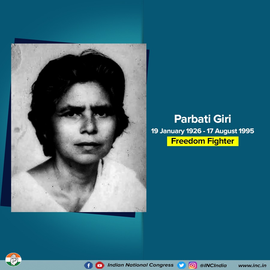 INCIndia's tweet photo. Our humble salutes to fearless freedom fighter and 'Mother Teresa of Odisha', Parbati Giri, on her birth anniversary. Her indomitable spirit continues to inspire generations. https://t.co/w2QfHfZnod
