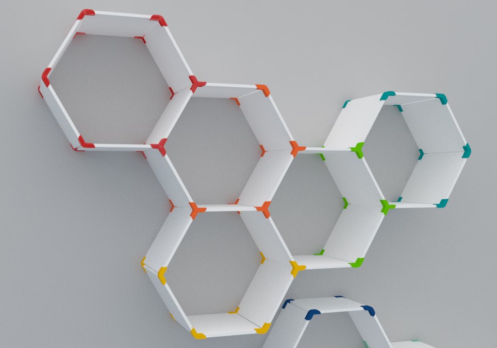 SpaceTimeCowboy's tweet photo. One of my favorite old concepts #hexshelf #3Dprintable #modular #makerbot #PLAplastic #groovetown https://t.co/uWFpqvrjap