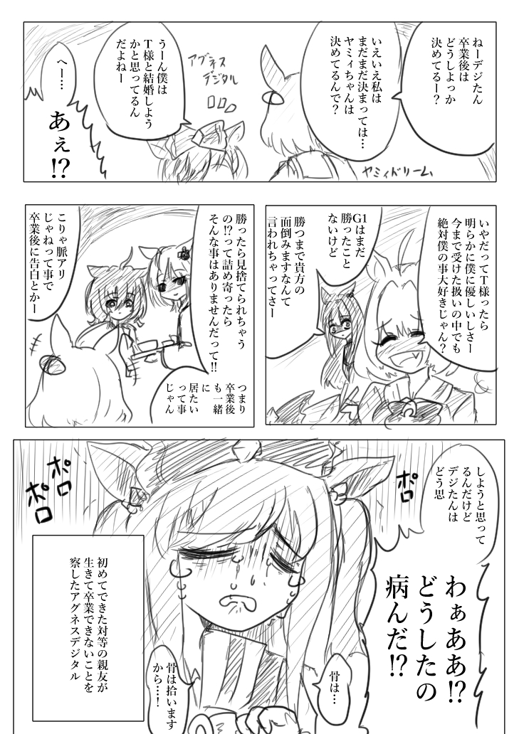 #ウマ娘 
#武内P 
Tトレーナーとその周りの設定妄想
合宿とデジタル 