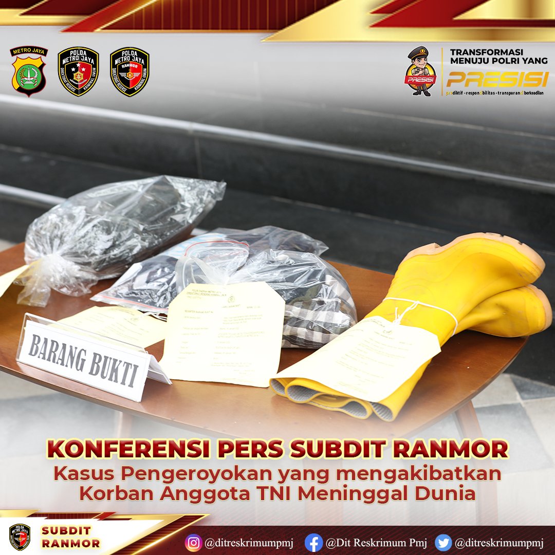 6_ranmor's tweet photo. Ditreskrimum Polda Metro Jaya, Subdit Ranmor berhasil menangkap pelaku pengeroyokan anggota TNI di Jakarta Utara, terkait kesalah pahaman antara pelaku dan korban yang berujung penusukan kepada korban ya itu anggota TNI. https://t.co/tJTU36xdcn