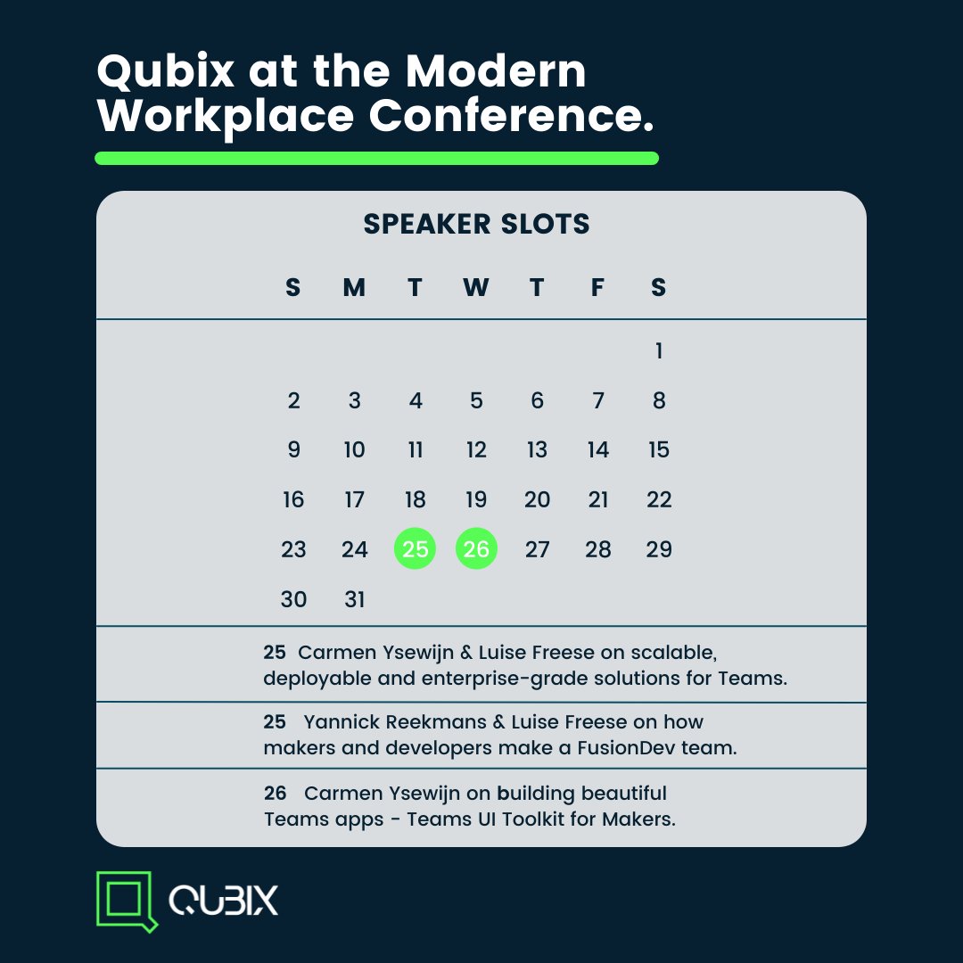 New Year, New Speaker Slots. 📆 

Ook in 2022 zullen <a href="/YannickReekmans/">Yannick Reekmans</a> en <a href="/CarmenYsewijn/">Carmen Ysewijn</a> van <a href="/qubix365/">Qubix</a> deelnemen aan heel wat events en conferenties.

We kijken alvast uit naar <a href="/mwcparis/">Modern Workplace Conference Paris #MWCP25</a>, van 24 tot 26 januari. 

#SpeakerSlots #Microsoft #Dynamics365 #PowerPlatform