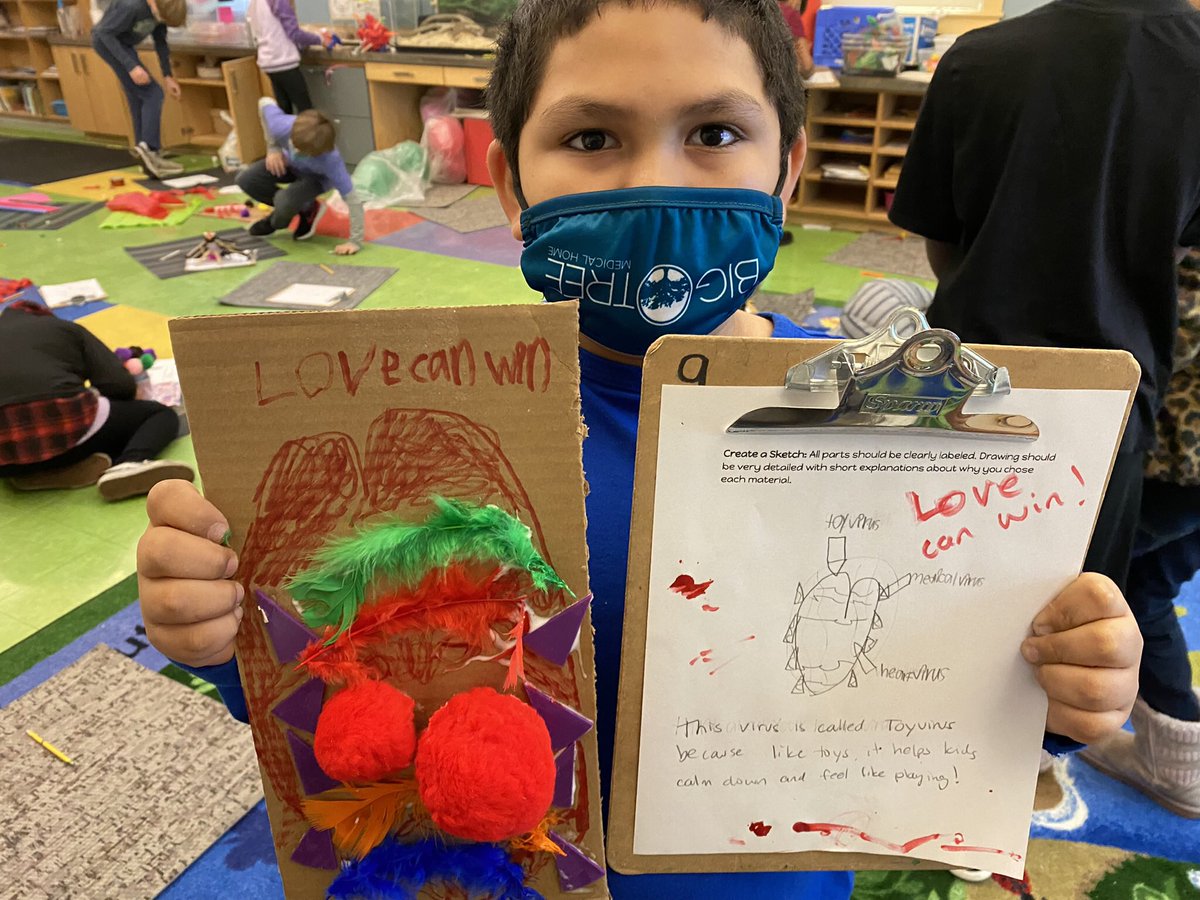 Here’s a few examples of our Positiviruses. Students learned about viruses and how they spread. They made their own viruses that spread positivity. Enjoy!