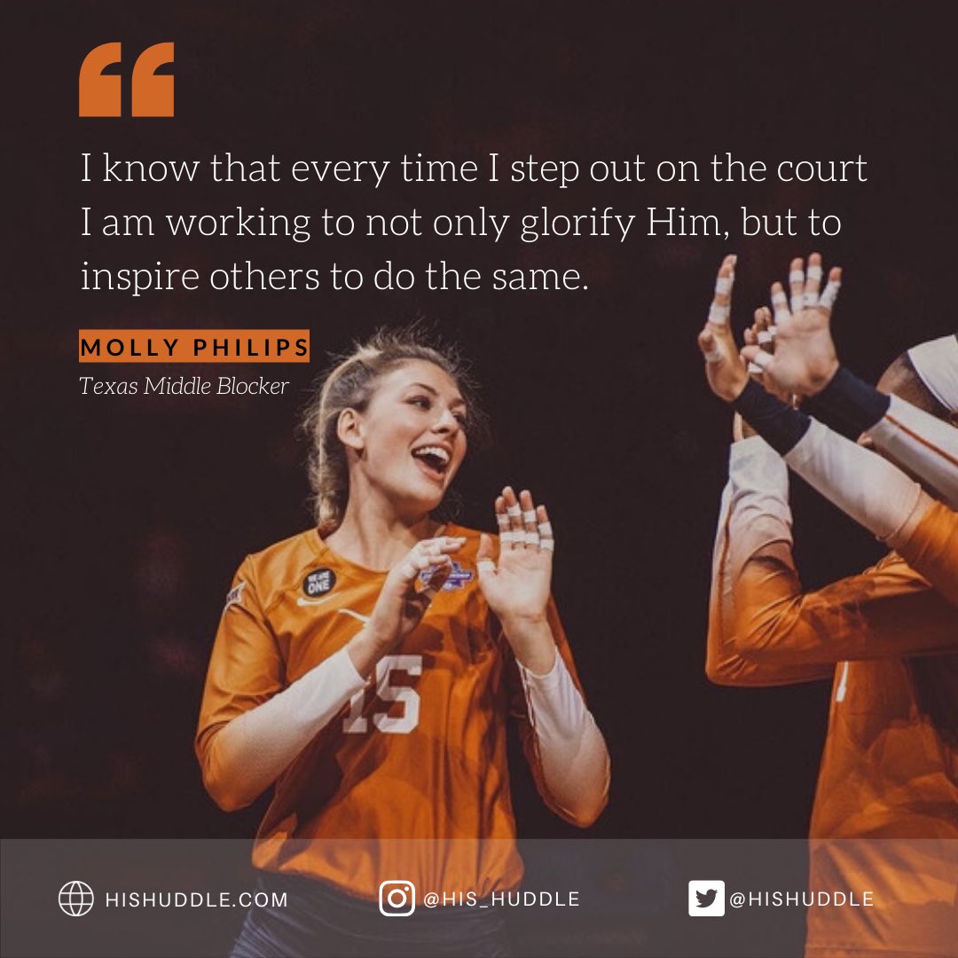 “I know that every time I step out on the court I am working to not only glorify Him, but to inspire others to do the same.” Read about @TexasVolleyball middle blocker @mollyphillips_ and the impact her time in Austin has had on her and her faith! hishuddle.com/2022/01/18/mol…