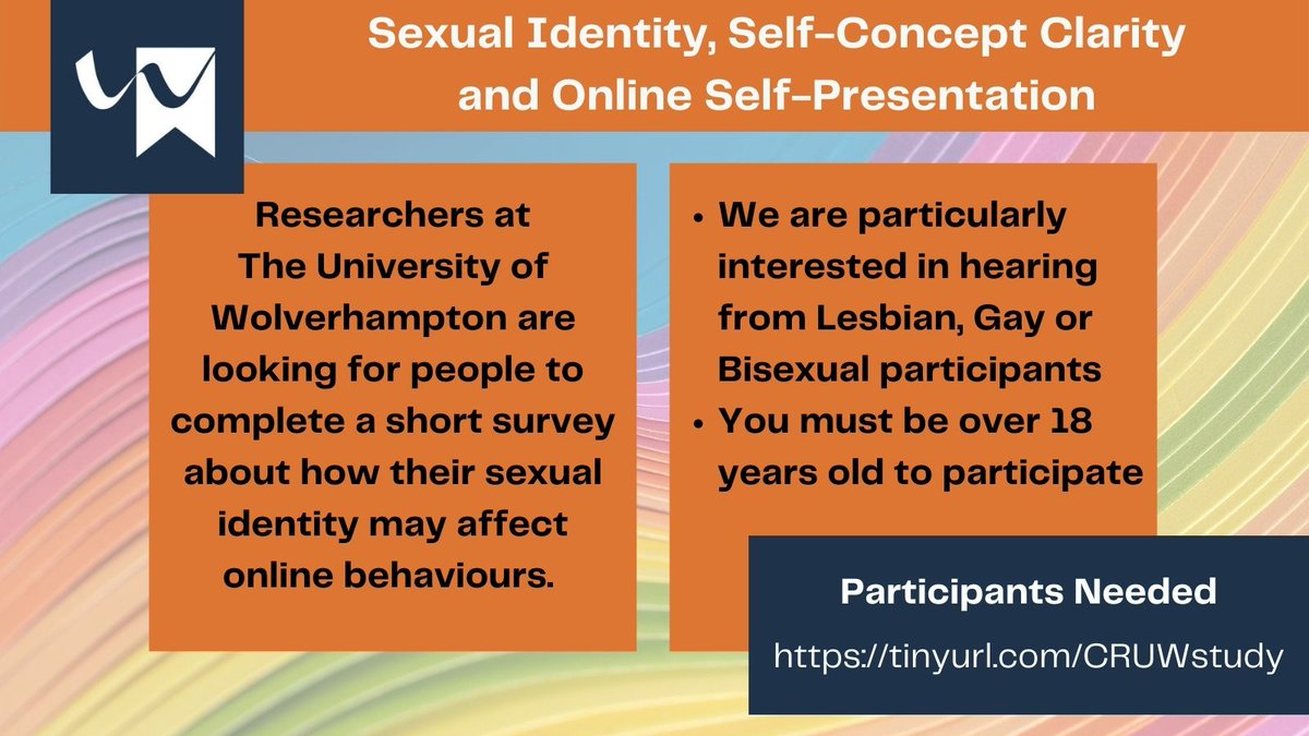 DrJoUK1's tweet photo. Can you help? Current study with colleagues in @Wlv_CRUW: sexual identity, self concept clarity and #online #selfpresentation for participants over 18.🙏#LGBTQ #POSS Links to papers on adolescents 10.1089/cyber.2015.0623 and young adults 10.1089/cyber.2020.0154 @drljorchard https://t.co/NXhdI7cHty