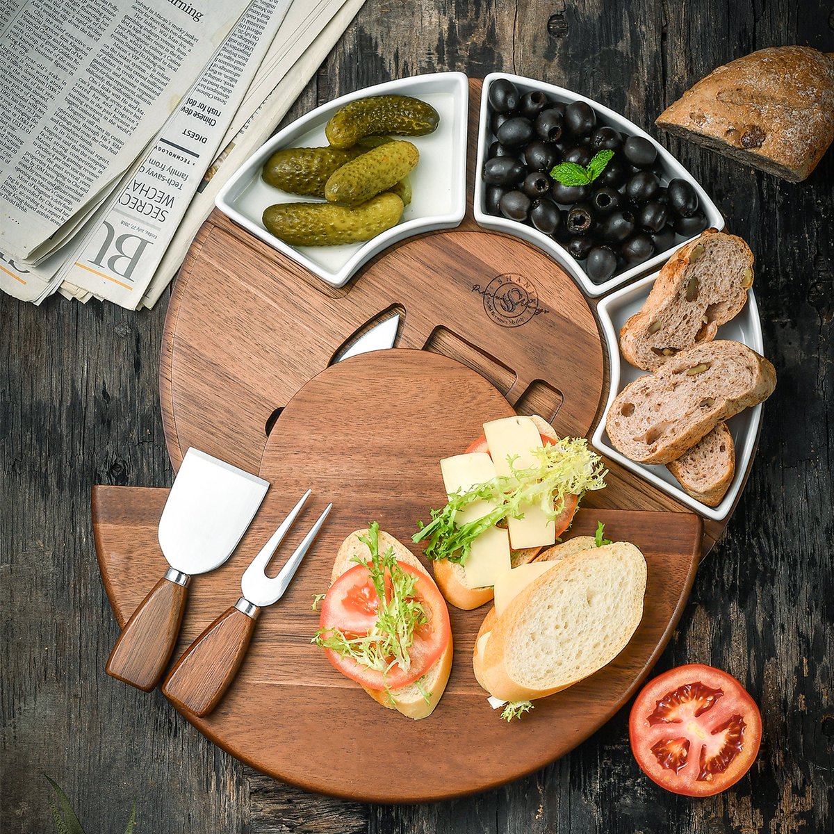 WorldOfShanik's tweet photo. Premium Round Cheeseboard with Slide out Top, Bowls, Cutlery Knife Set, Charcuterie Board, Serving Platter, Housewarming Wedding Gift https://t.co/1DafYc3v0n #brown #housewarming #ceramic #christmas #cheeseboard #charcuterie #roundtray #woodtray #woodboard https://t.co/YC16l3jKgA