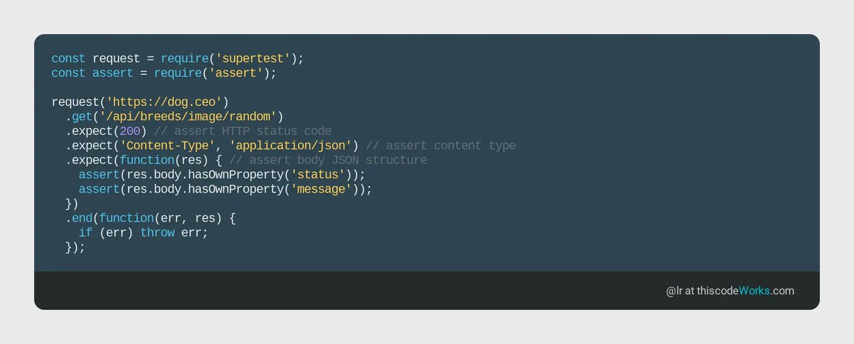 LukasRosenstock's tweet photo. I've published a minimal code example for using the #NodeJS library #supertest for #APITesting on @thiscodeworks: https://t.co/qZjPfGmfF8 https://t.co/pxcUItzqKr
