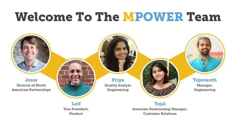 MPOWERfinancing's tweet photo. We’re very excited to welcome the newest members of #teamMPOWER! Please say hello to @Jessebdyer, Leif, Priya, Tejal, and Tejovanth 👋🏼 What a talented group! https://t.co/m4qATIx6vI