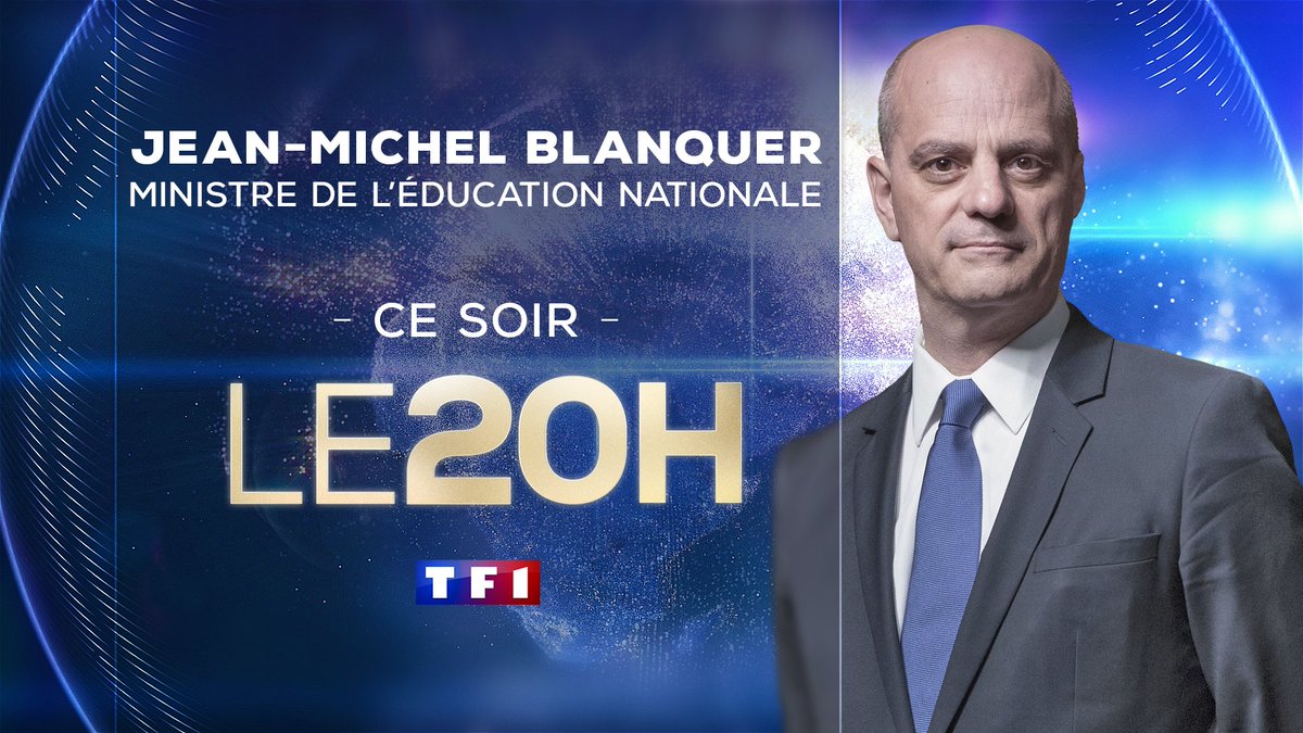TF1Info's tweet photo. 🔴CE SOIR
▶Jean-Michel #Blanquer (@jmblanquer) est l'invité du #20H de @TF1. Après des appels à sa démission et alors qu'un nouveau mouvement de grève est prévu jeudi, le ministre de l'Éducation nationale répondra en #direct aux questions de @GillesBouleau
📺#TF1Info @agindre https://t.co/2OELHTFBFl