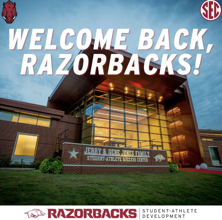 RazorbackSADev's tweet photo. Welcome back to campus and Happy New Year, Razorbacks! We just wanted to wish everyone the best this upcoming semester in the classroom and in competition. Stop by the Student-Athlete Development office in the JC for your community engagement interests and any career needs! https://t.co/Lt0vjtYxeH