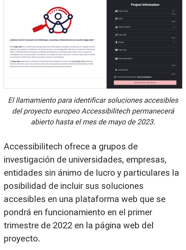 ErFotingo's tweet image. Llamamiento del proyecto europeo #Accessibilitech desde @Fundacion_ONCE para identificar soluciones accesibles.
accessibilitech.accessibilitas.es
Formulario ✍️📋👇
…ppingtool.projects-espaciainserta.com/new-project?la…