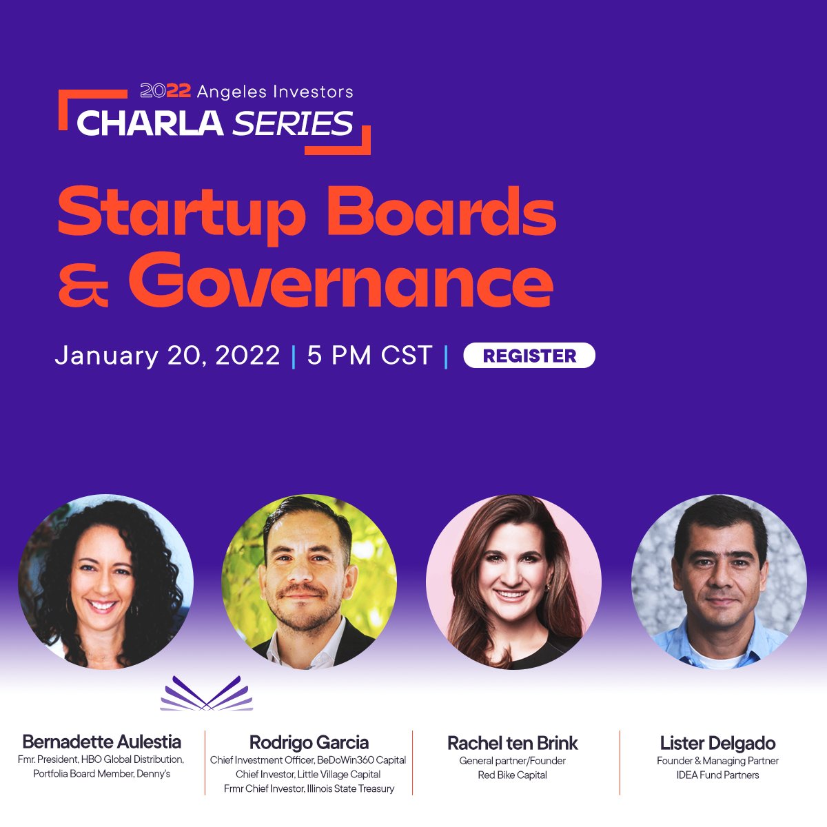 I am looking forward to participating in this  @AngelesInvestors charla. Alongside Rodrigo Garcia, Rachel ten Brink &amp; Bernadette Aulestia.

Register here: bit.ly/3sM4hwc 

Date: Thursday, January 20, 2022
Time: 6 PM EST

#Latinx #hispanic #angelinvestors #AngelesMembers