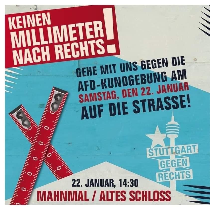 Am Samstag wieder auf die Straße gegen die #noafd! Weitersagen, aktiv werden und vorbeikommen. 
#Stuttgart #StgtGegenRechts