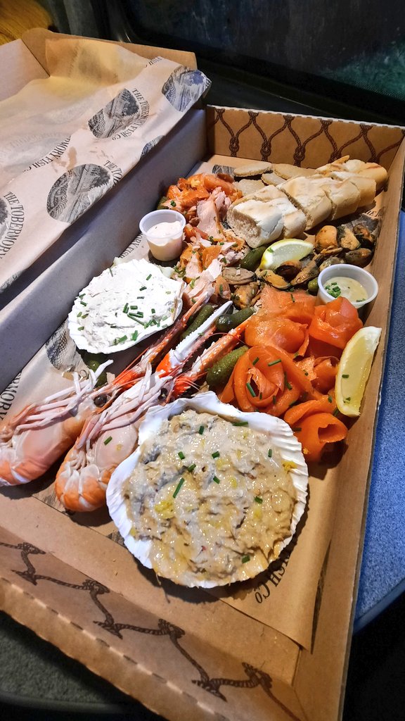 My last night on Mull as tomorrow I really should start working my way up the west coast for my last ferry back home on Friday. But look what I treated myself to for dinner... a seafood platter from The Tobermory Fish Co 😍 might just have my dinner now! #InnerHebrides