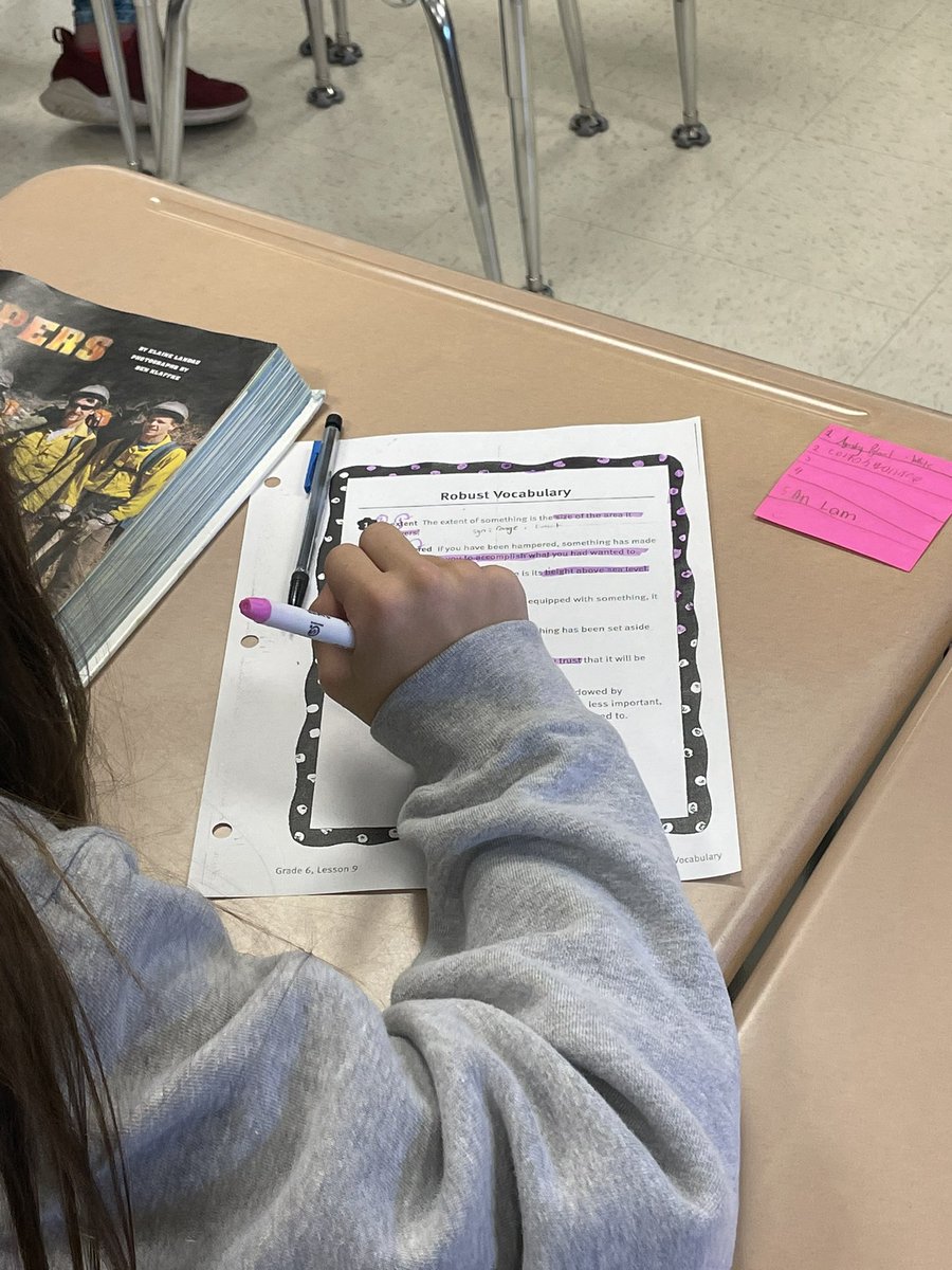 <a href="/MrsKWhite_wes/">kristy white</a> teaching vocabulary using LETRS training strategies.  S’s break apart the syllables and discuss how many times that they see the words in their independent reading.  S’s are discussing what tier the word belongs. Is the word content specific or not?  #westway