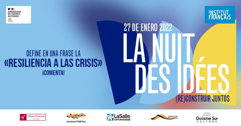 AFArequipa's tweet photo. 🙌 ¡Comenta! 🙌
🔴 Para ti ¿qué significa #resiliencia a las crisis? define en una frase.

Este 27 de enero celebraremos una noche de debate en « La Nuit des Idées » vía #FacebookLive 

#crisis #pandemia #COVID19 #debate https://t.co/bHRYWdMgnm