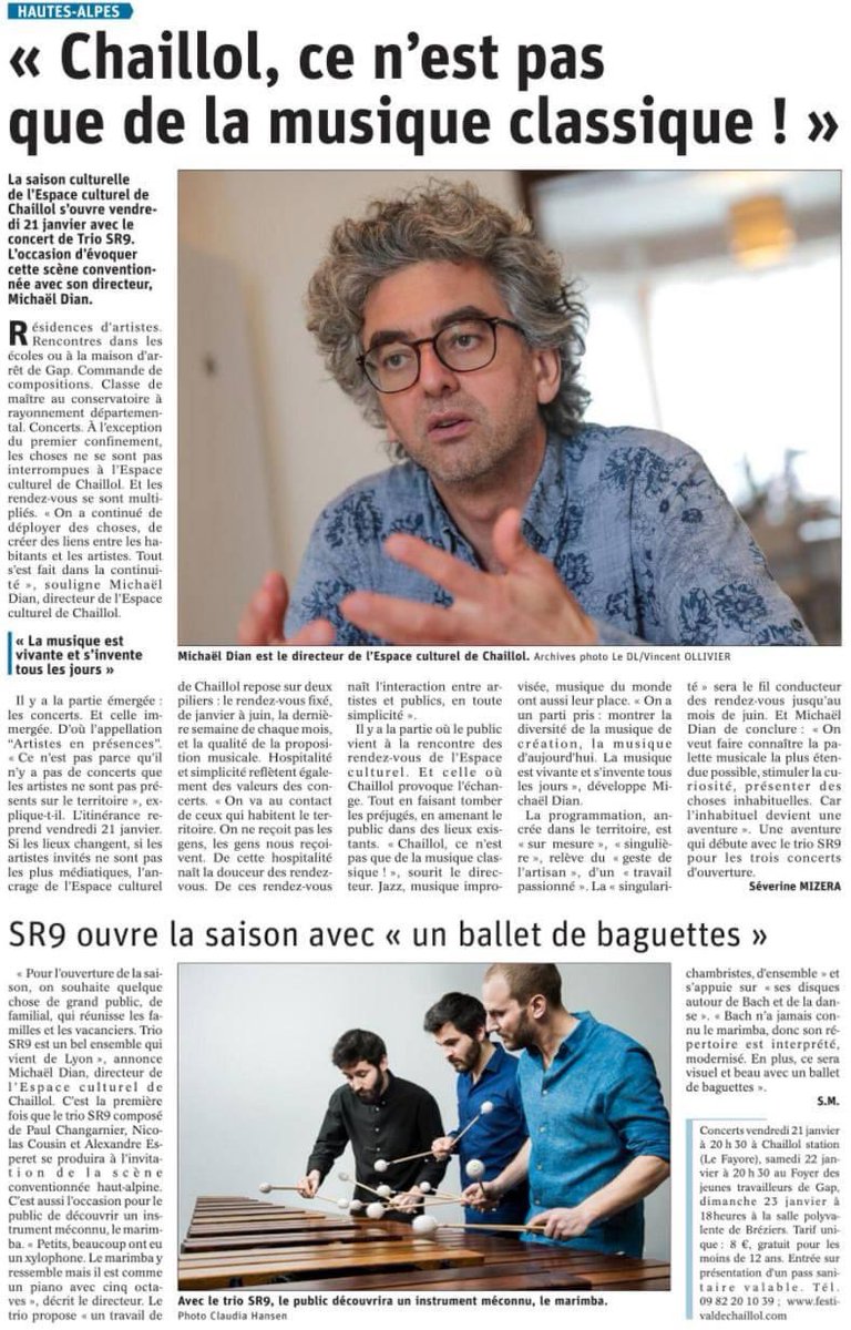 Michaël Dian (@dianmichal1) on Twitter photo Coup d’envoi d’une nouvelle saison à Chaillol et dans de nombreuses communes des Hautes Alpes. Vivons curieux, célébrons les musiques d’aujourd’hui, les oreilles grandes ouvertes ! <a href="/MinistereCC/">Ministère de la Culture 🇫🇷</a> <a href="/MaRegionSud/">Région Sud</a>, <a href="/hautesalpes/">Hautes Alpes</a>, <a href="/ChampsaurValgo/">Champsaur Valgaudemar</a> <a href="/sacem/">Sacem</a> Coup d’envoi d’une nouvelle saison à Chaillol et dans de nombreuses communes des Hautes Alpes. Vivons curieux, célébrons les musiques d’aujourd’hui, les oreilles grandes ouvertes ! <a href="/MinistereCC/">Ministère de la Culture 🇫🇷</a> <a href="/MaRegionSud/">Région Sud</a>, <a href="/hautesalpes/">Hautes Alpes</a>, <a href="/ChampsaurValgo/">Champsaur Valgaudemar</a> <a href="/sacem/">Sacem</a>