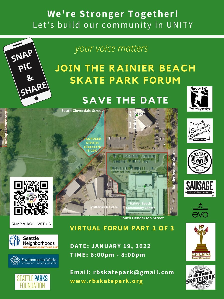 Are you interested in providing feedback and learning more about a skatepark in Rainier Beach? Join us tomorrow evening 6-8p for an on-line design workshop!
docs.google.com/forms/d/e/1FAI…