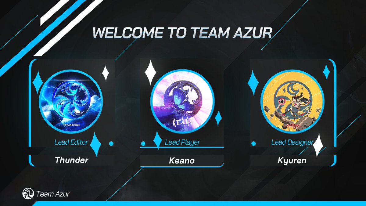 Introducing our division lead roster, feel free to contact them via discord if you’re interested in joining us !💫
<a href="/keanorl/">Keano</a> - Lead Player
<a href="/kyuren2x/">kyuren★</a> - Lead Designer
<a href="/thunder__vfx/">nytro thunder 🇺🇸</a> - Lead Editor