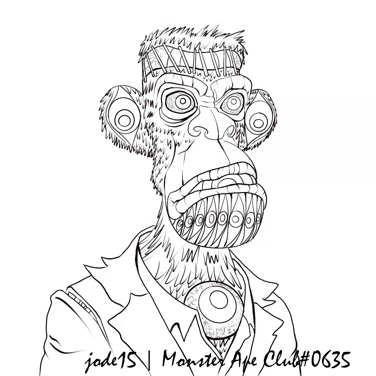 jode0821's tweet photo. I was fascinated by the idea and style of this project, so I spent three days drawing this fanart with eyes everywhere. @monsterapeclub @AlexNhance  #NFTCommmunity https://t.co/kdaYHdki25