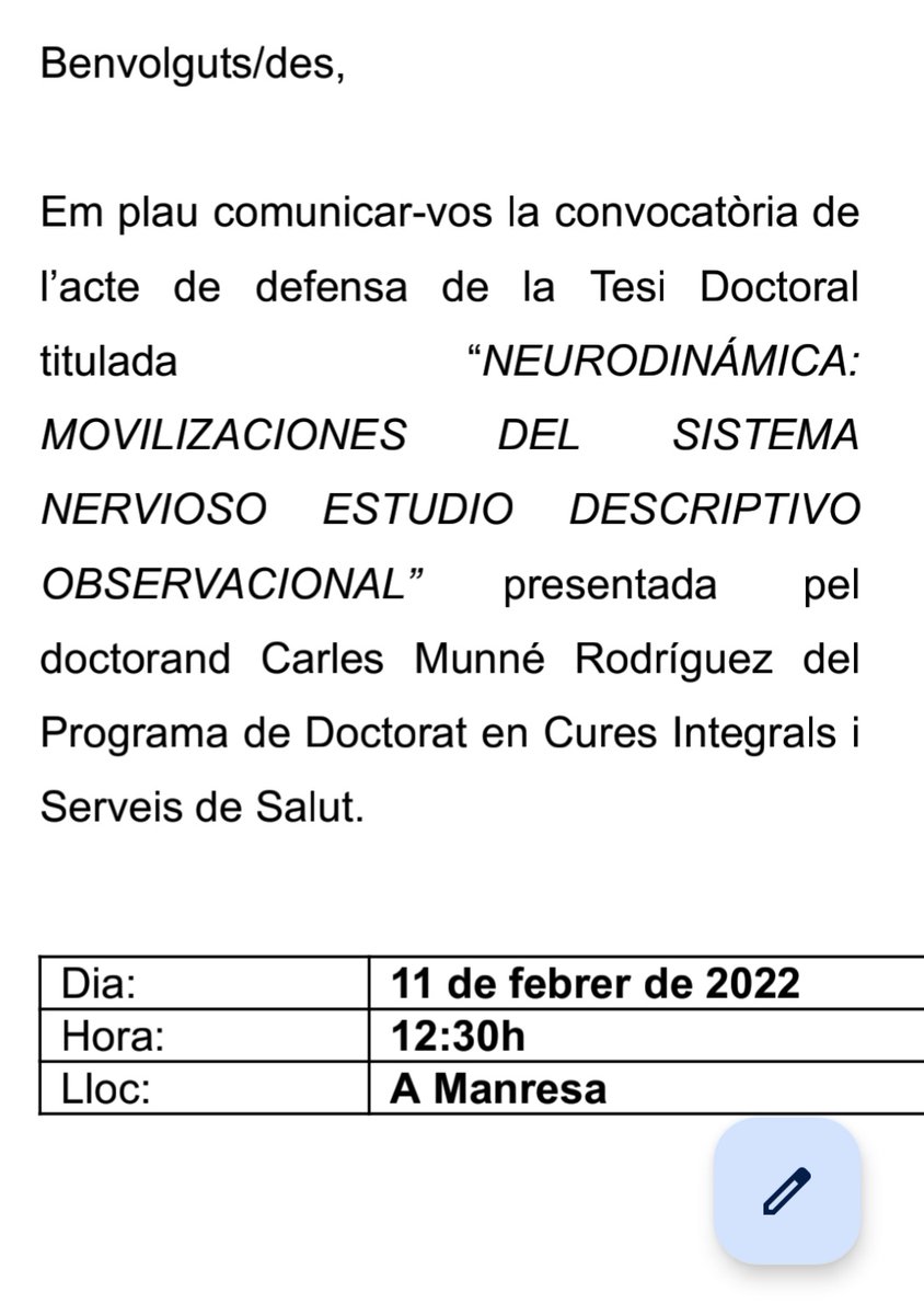 fisiocharlio's tweet image. Tesi dipositada i acte de defensa programat. #neurodinàmica #neurodynamics #ecografia gràcies @carlespedret i @estherilla_7 per tot.