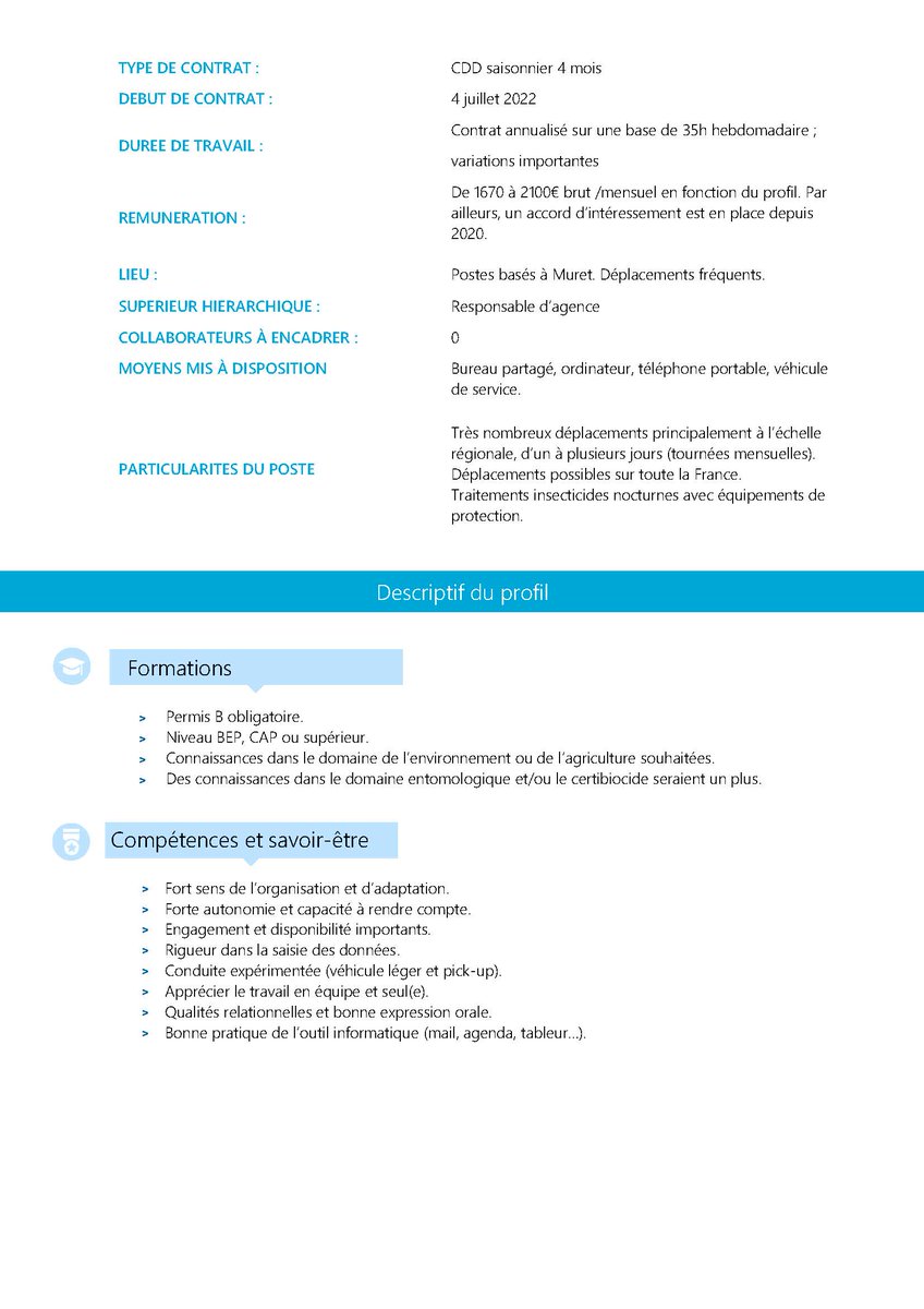 📢Nous recrutons un(e) technicien(ne) pour la surveillance du #moustiquetigre et la #lutteantivectorielle pour notre agence de #Muret.  Candidatures souhaitées au plus tard le 07/02.
#aedesalbopictus #recrutement