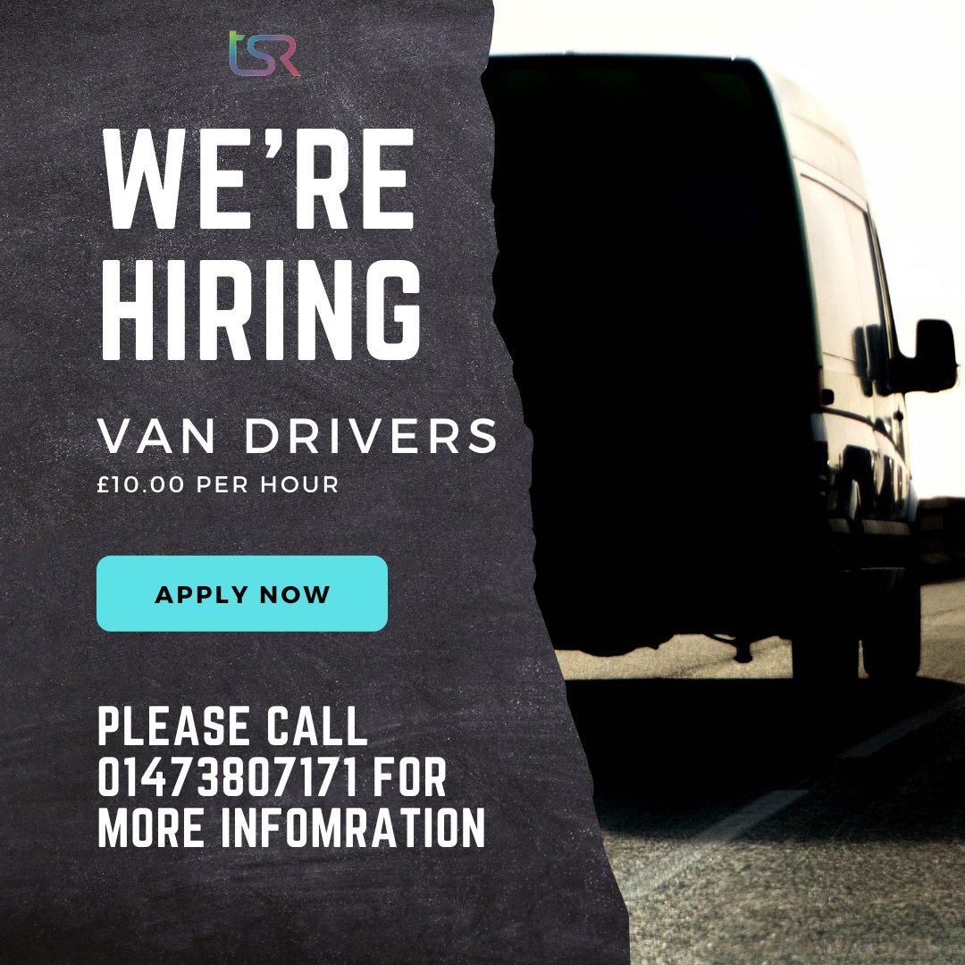 IpswichTsr's tweet photo. Are you looking for van driving work?
TSR Ipswich have a great opportunity for you to work with our client in Ipswich
The job will include loading/unloading the van, deliveries and additional duties as required
Starting Rate-£10.00 P/H
For more information please call 01473807171 https://t.co/gtP1mt6yjv