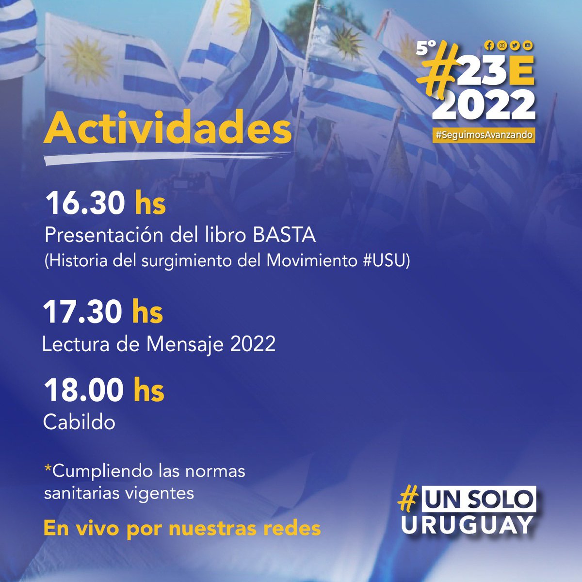 UnsoloUruguay's tweet photo. Horario de las actividades a desarrollarse el próximo 2️⃣3️⃣E2️⃣2️⃣
No podes faltar! 🇺🇾🇺🇾
#UnSoloUruguay #SeguimosAvanzando https://t.co/1c73PxDi5w