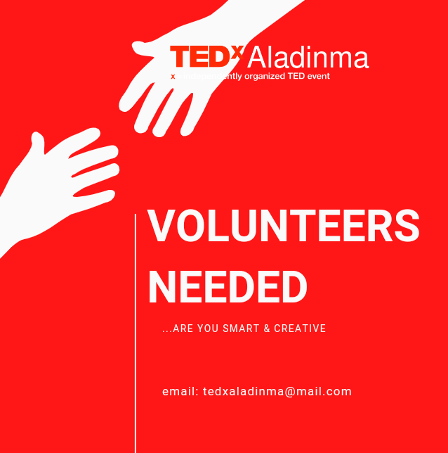TEDxAladinma's tweet photo. Join us to create something worth spreading this year.
We are looking for a team of creatives and innovative minds.
Graphic Designer, Web Manager, Content Creator, Marketing Guru, Event Planner, Photographer, Speech Writer, Curator...

#tedxaladinma #TEDtalks #tedxinowerri #tedx https://t.co/Ah0AZwThRP