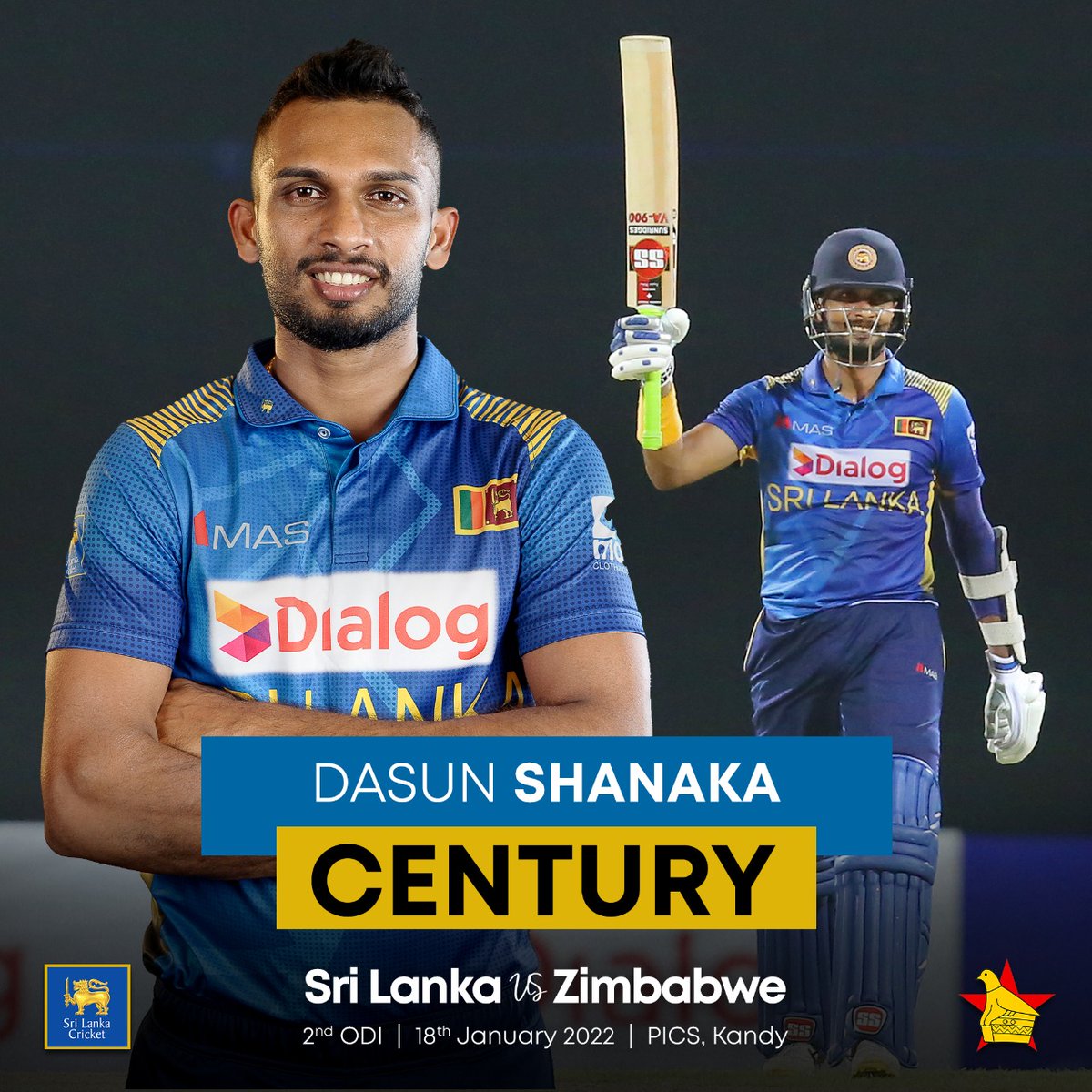 OfficialSLC's tweet photo. Maiden International century for Dasun Shanaka 💯

What an innings this has been!

📝 Match Centre: https://t.co/U7aJg5FLQX
📽️ LIVE: https://t.co/5zbWRve6qM

#SLvZIM https://t.co/iakyAJZeE0