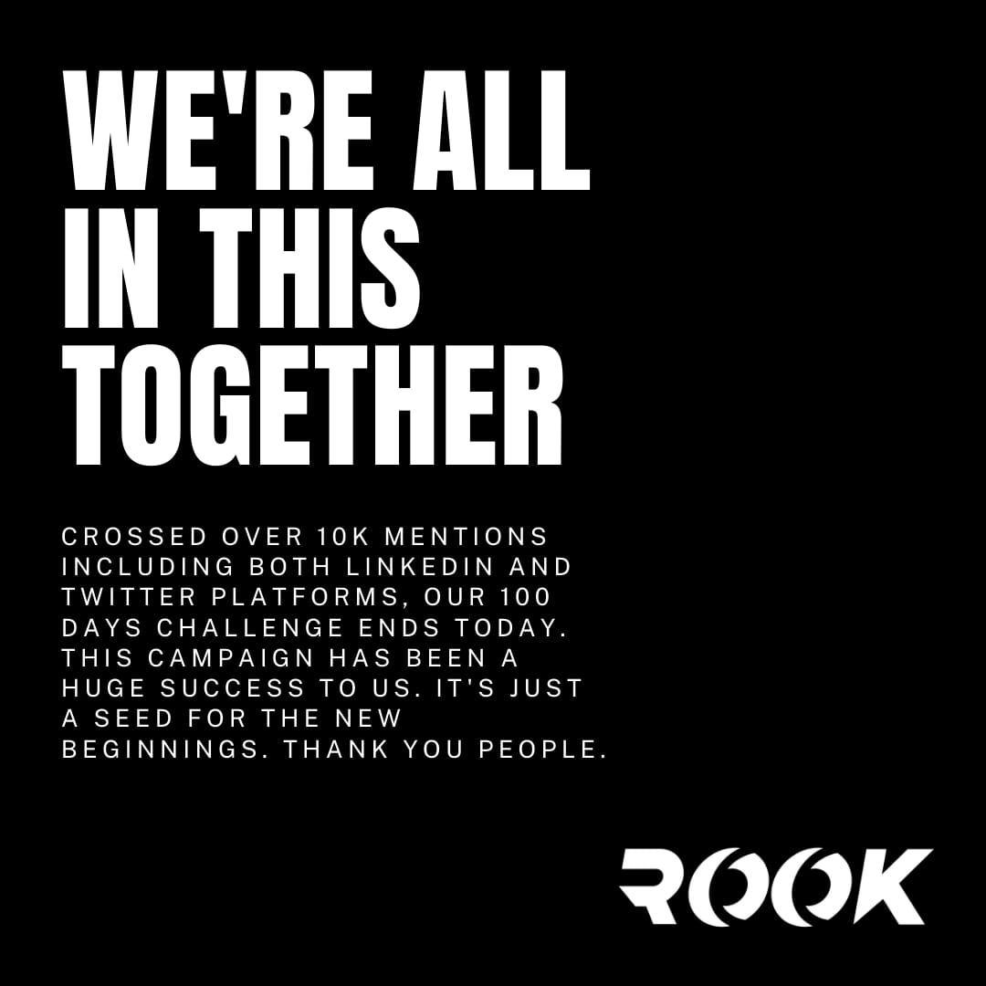 MithunBalajiM's tweet photo. Finally, our 100 days challenge has been successfully completed. See you in the next Challenge. @RookHQ  @HloDevs 
Day 100/100 @DonumClub 
#100of100
#DCLUBIAN
#100dayschallenge
#DC
#ROOK
#wegrowtogether
#startup https://t.co/o3ftrGci7e